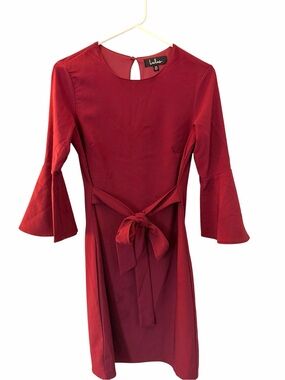Lulus Burgundy Bell Sleeve Wrap Dress Tie Waist XS